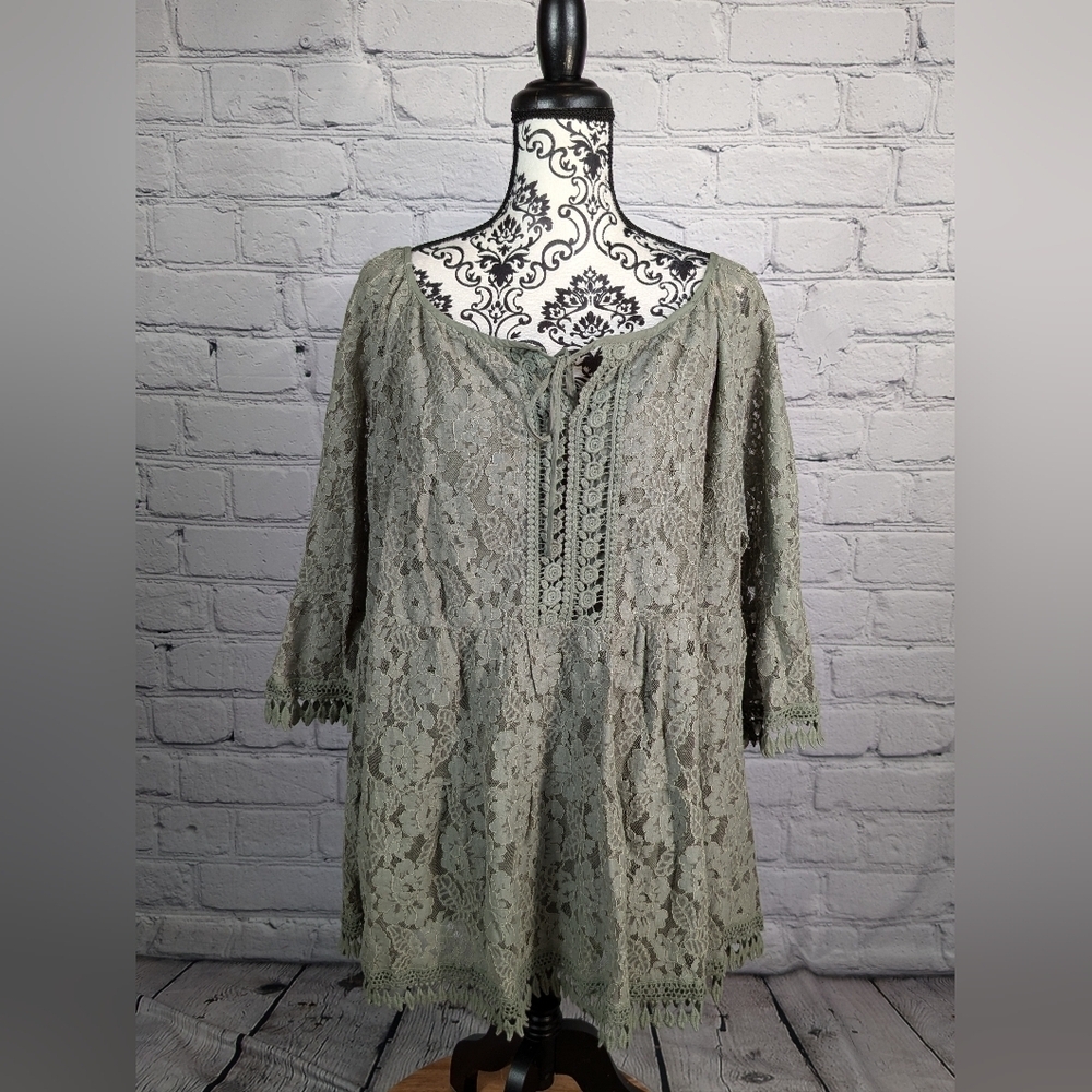 Simply Couture women's lace lined tie front plus size 3xl popover top  B18a